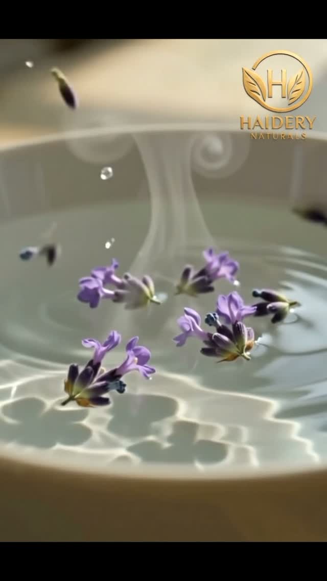 Lavender sprigs floating in a bowl of water